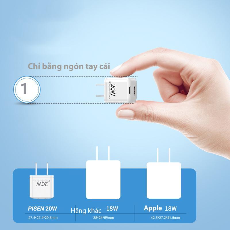 Cóc sạc nhanh PISEN Quick Ice Crystal PD 20W siêu nhỏ , Trắng sứ - Hàng chính hãng