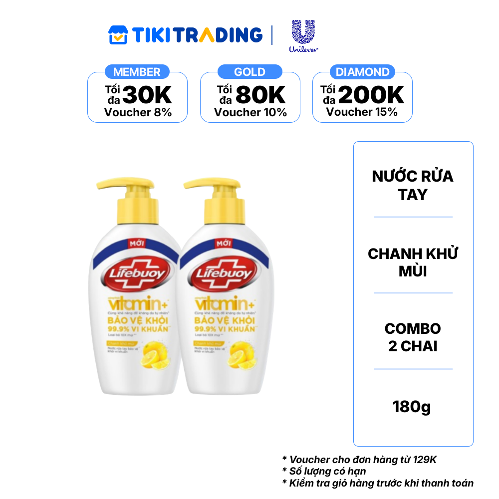 Combo 2 LIFEBUOY nước rửa tay chanh khử mùi 180g