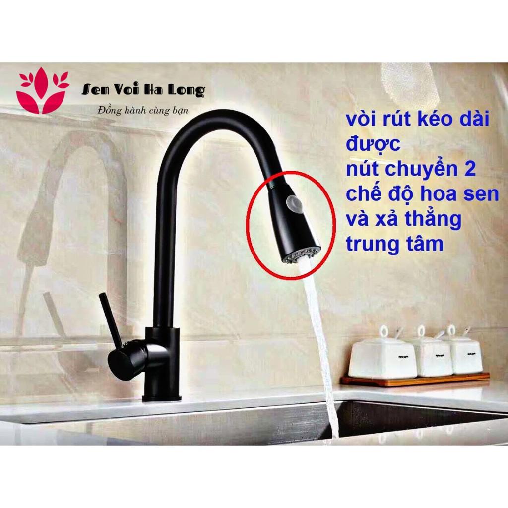 Vòi rửa bát nóng lạnh Nano đen có dây rút INOX 304 Nano Premium