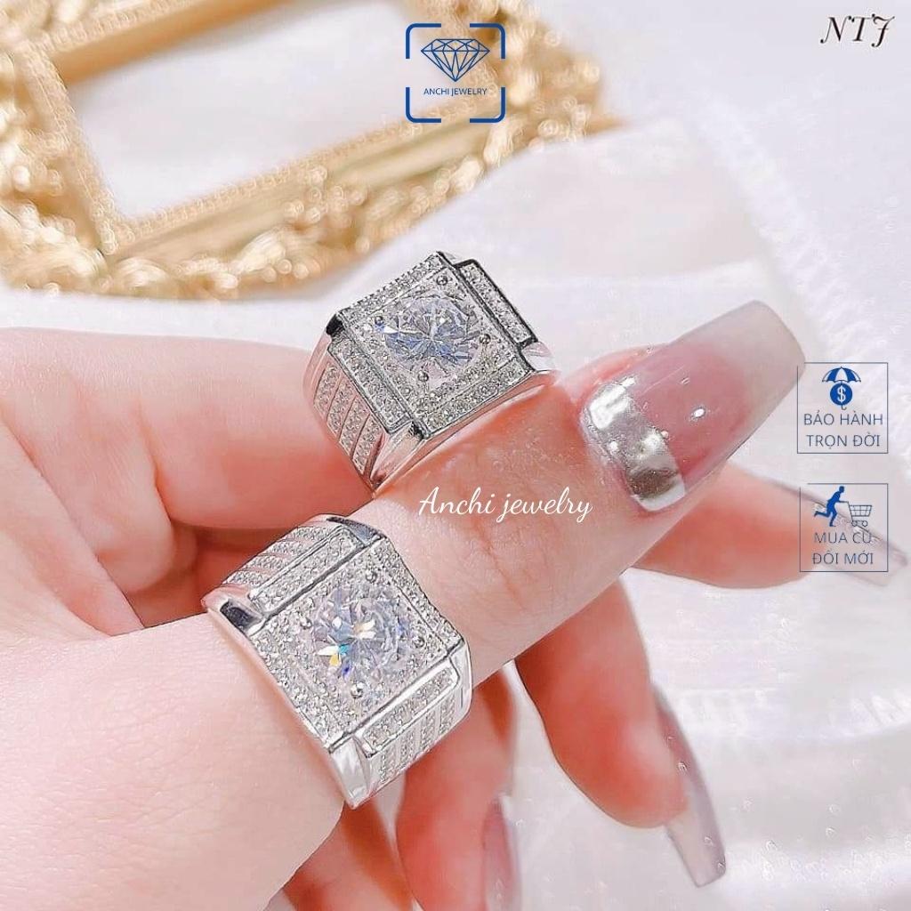 Nhẫn nam mặt vuông to bạc 925 khắc hoa văn đẹp ngầu, Anchi jewelry