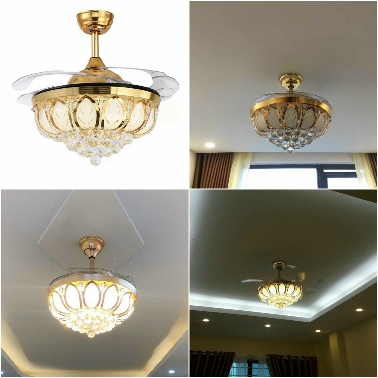 Quạt đèn gắn trần 4 cánh đóng, mở tiện lợi