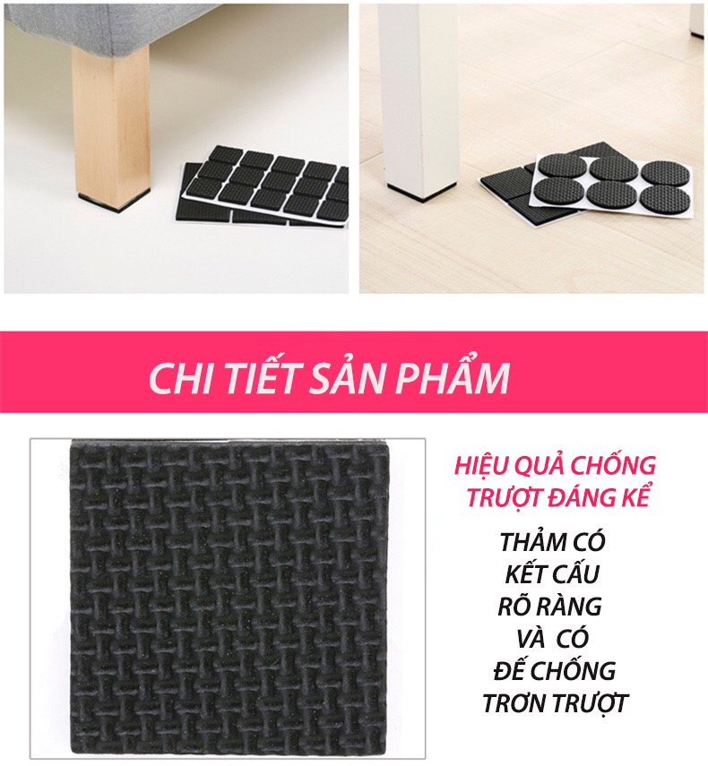 Bộ 4 Miếng Dán Vuông 4.5cm x 14.5m dán chân bàn ghế chống trượt, bảo vệ sàn nhà kèm keo dán