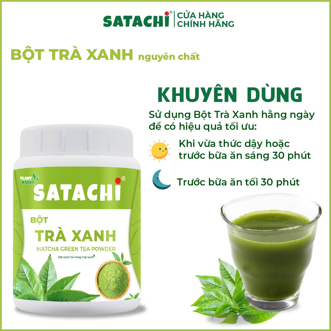 Bột Trà Xanh Nguyên Chất SATACHI – 100% lá trà xanh tự nhiên, không đường – Hộp 98g