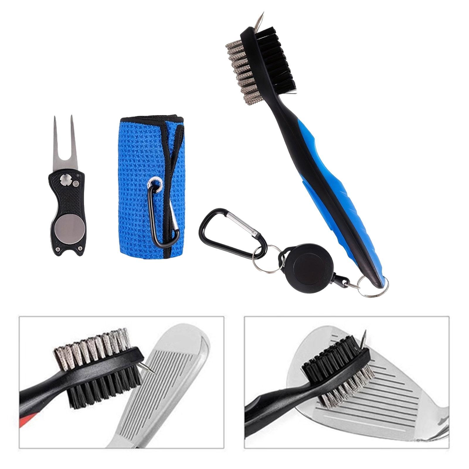 3x Golf Club Cleaning , Golf Club Cleaner Brush Golf Brush with Retractable Zip Line Repair Tool Golf Towel for Golf Irons, Golf Cart