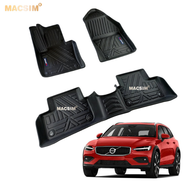 Thảm lót sàn xe ô tô Volvo V60 2018 - 2021 chất liệu TPE thương hiệu Macsim màu đen