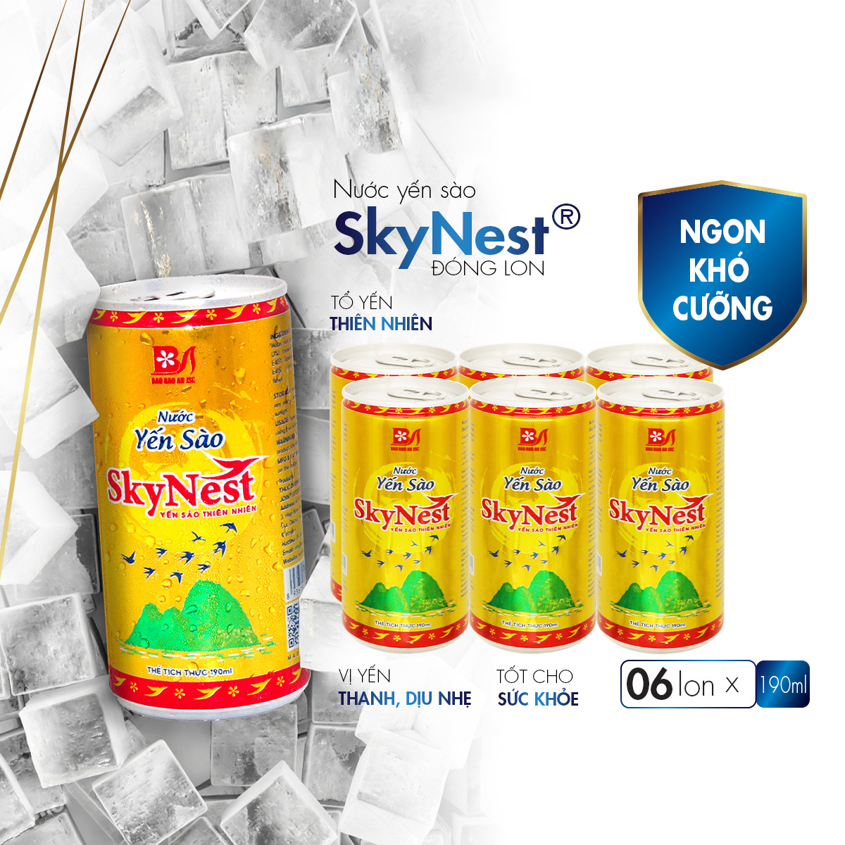 [Lốc 6 lon x 190ml] Nước Yến Sào SkyNest 3% Tổ Yến thật, Giải khát nhanh gọn, Tốt cho sức khỏe