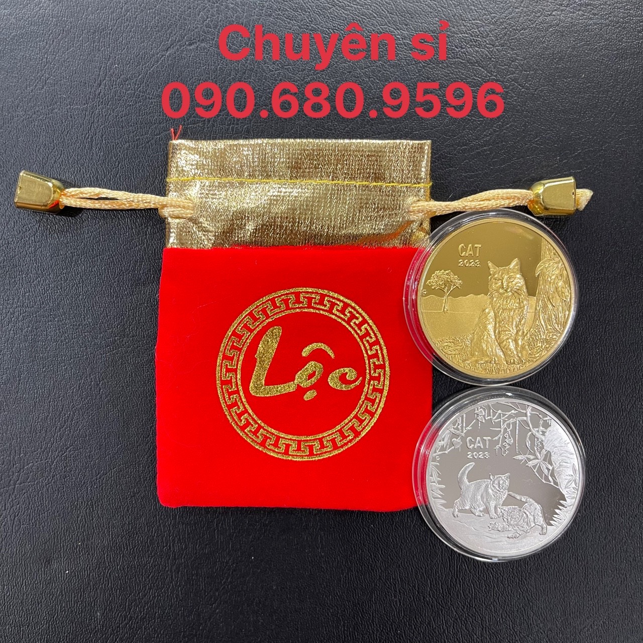 Cặp Đồng Xu Mèo Úc Mạ Vàng Bạc Kèm Túi CHỮ LỘC, Tiền Lì Xì Tết 2023 Độc Đáo, Sang Trọng