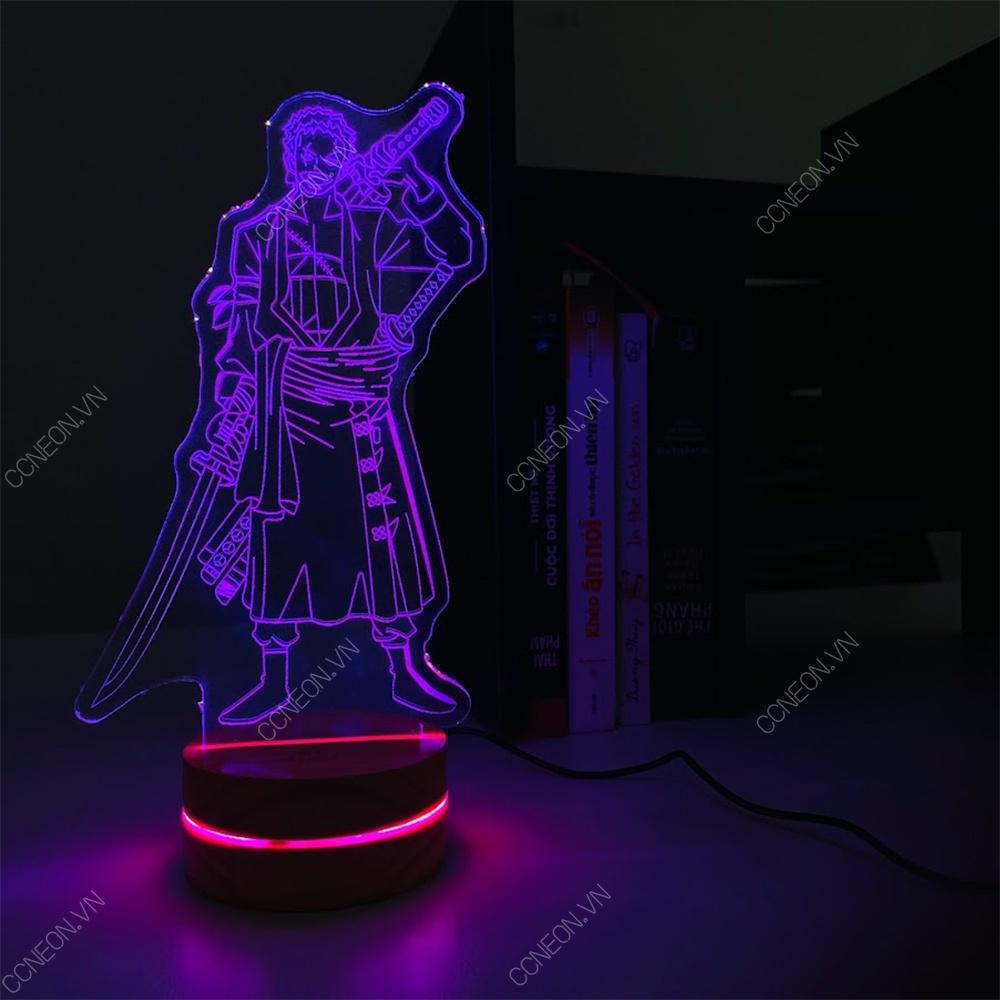 Đèn Led 3D Zoro Anime One Piece - Đèn Led 16 Màu Hình Nhân Vật Hoạt Hình, Đèn Ngủ Led 3d, Cảm Ứng , Điều Khiển Từ Xa