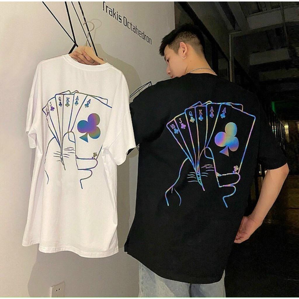 Áo Thun Phản Quang Lá Bài PQ52 - Áo Unisex Tay Lỡ Nam Nữ Mặc Được - Phản Quang Sáng Đẹp Bền - Big Size