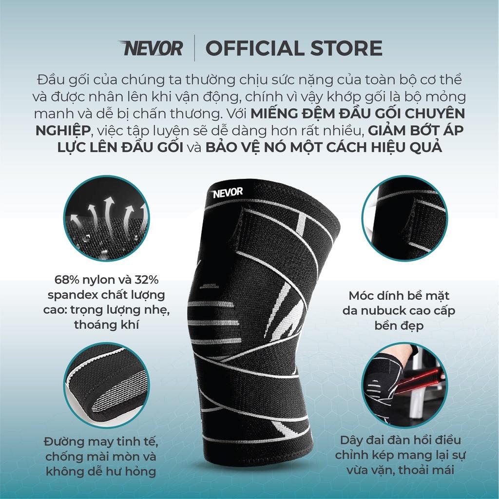 Băng đầu gối Nevor BDG04 có đai quấn tuỳ chỉnh giúp bảo vệ khớp gối, giảm thiểu căng cơ, chấn thương dây chằng.