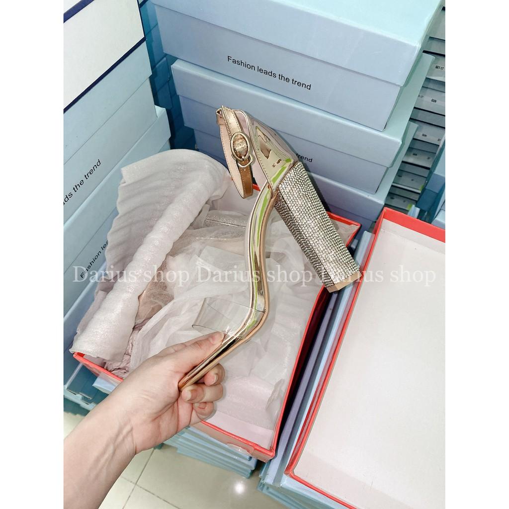 Giày SANDAL quai trong gót đính đá hàng QC FULL BOX