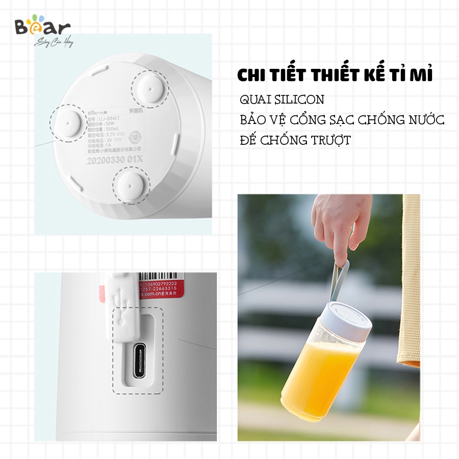 Máy Xay Sinh Tố Đa Năng BEAR BL-B35V1 Công Suất 50W Chống Ồn, Tiện Lợi Dùng Pin Sạc, Nhỏ Gọn - HÀNG CHÍNH HÃNG