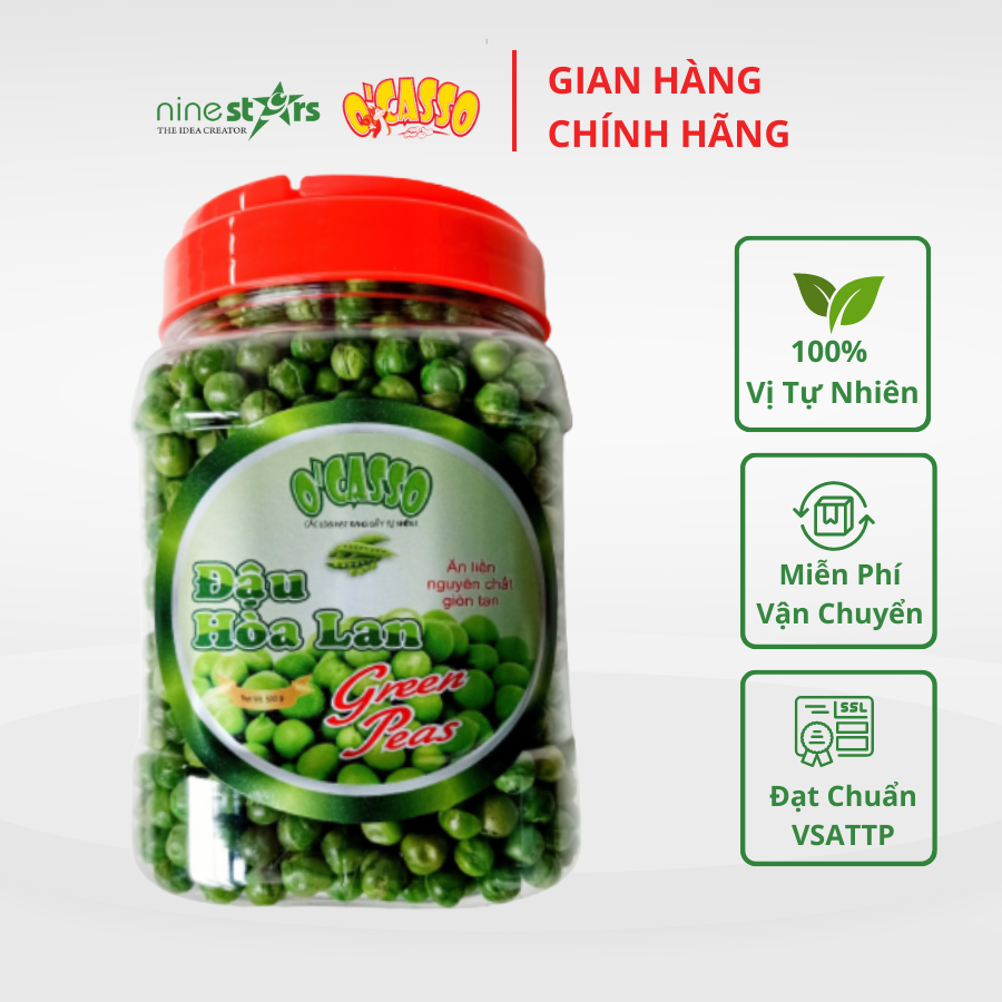 Đậu Hòa Lan Sấy Giòn Vị Muối O'Casso Hộp 500g