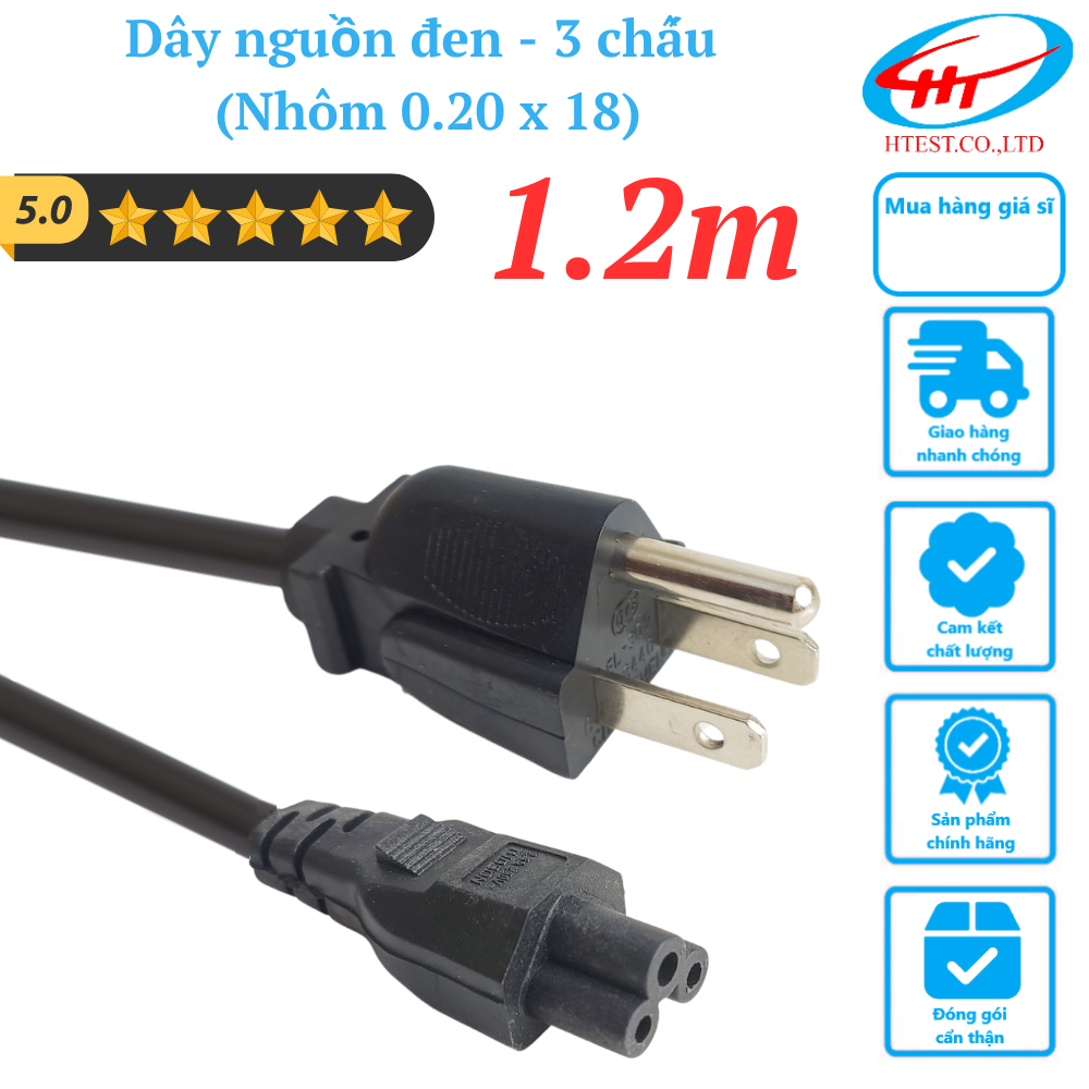 Dây nguồn đen - 3 chấu, dài 1.2M (Nhôm 0.20 x18)