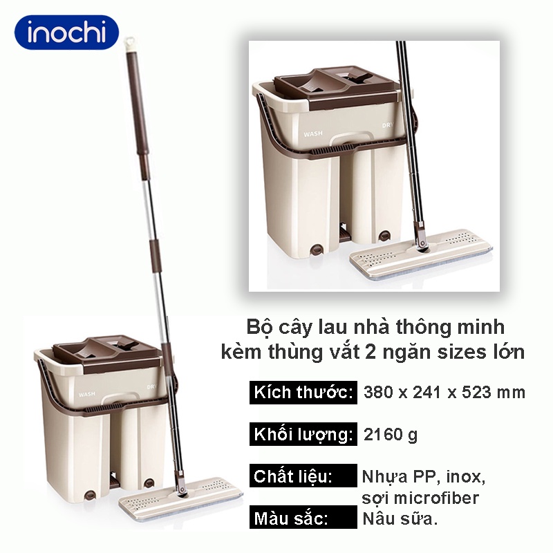 Bộ cây lau nhà thông minh kèm thùng vắt 2 ngăn Inochi BH-M200 (Size Lớn)