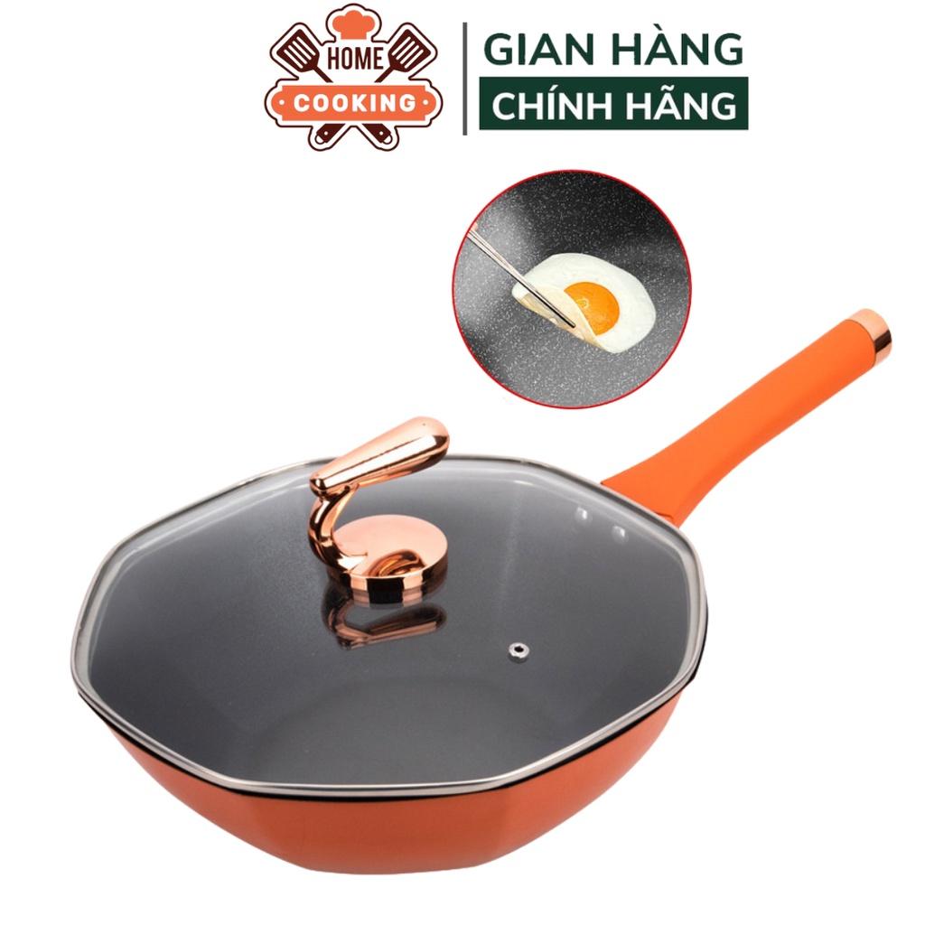 Chảo đá chống dính bát giác cao cấp 32cm kèm vung thuỷ tinh, chất liệu thép hợp kim kháng khuẩn, dùng được mọi loại bếp
