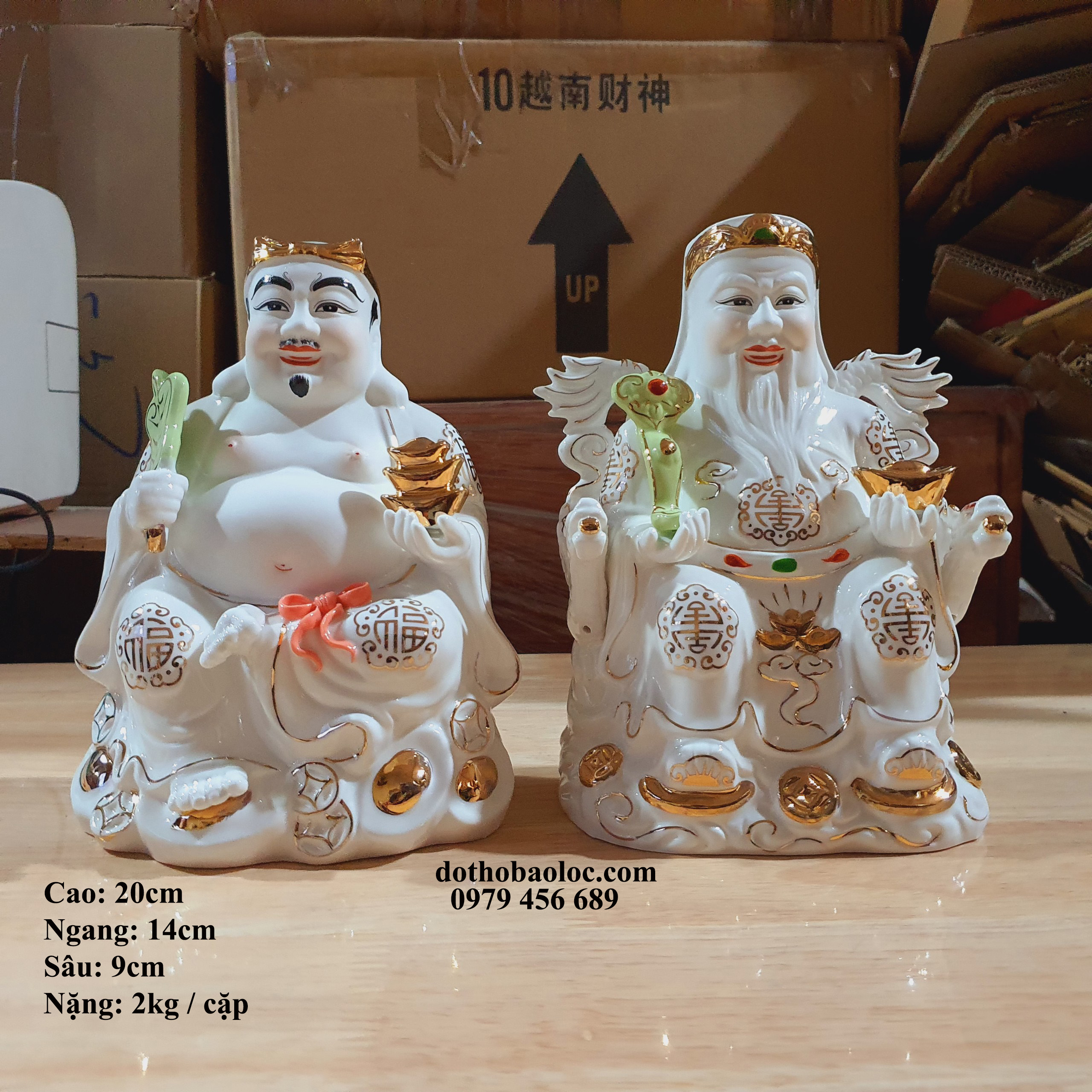 Cặp tượng thần tài ông địa sứ trắng 20 cm