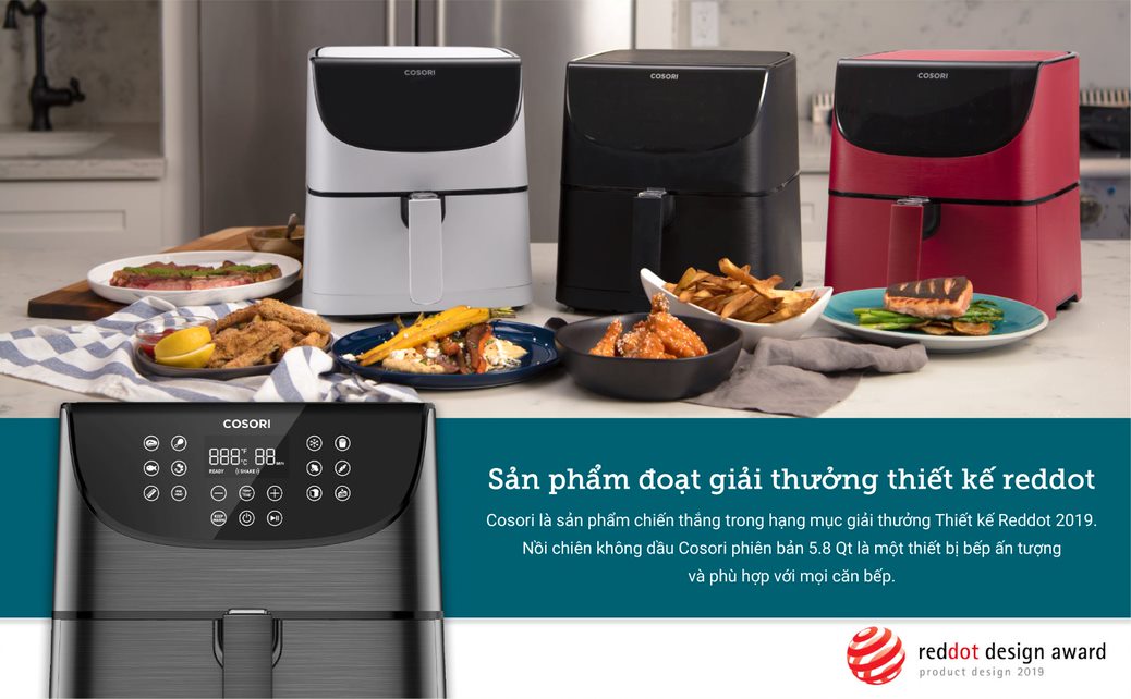 NỒI CHIÊN KHÔNG DẦU ĐIỆN TỬ (AIR FRYER), COSORI, MÀU TRẮNG, CP158-AF-W, 5.8 Qt / 5.5 Lít- HÀNG CHÍNH HÃNG