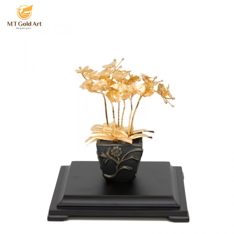 Chậu hoa lan 6 nhánh dát vàng 24k (30x26x20 cm) MT Gold Art- Hàng chính hãng, trang trí nhà cửa, phòng làm việc, quà tặng sếp, đối tác, khách hàng, tân gia, khai trương