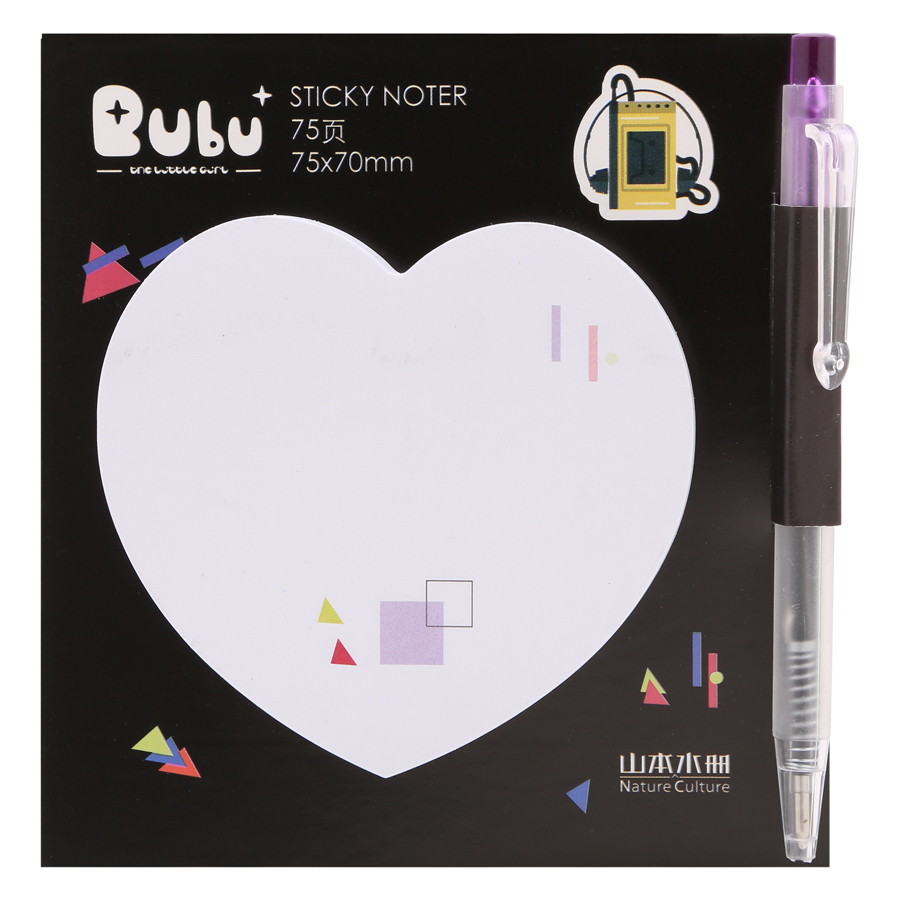 Giấy Note Tim - Kèm Bút Bubu BLTP-0051 - Hình Ô Vuông Tím