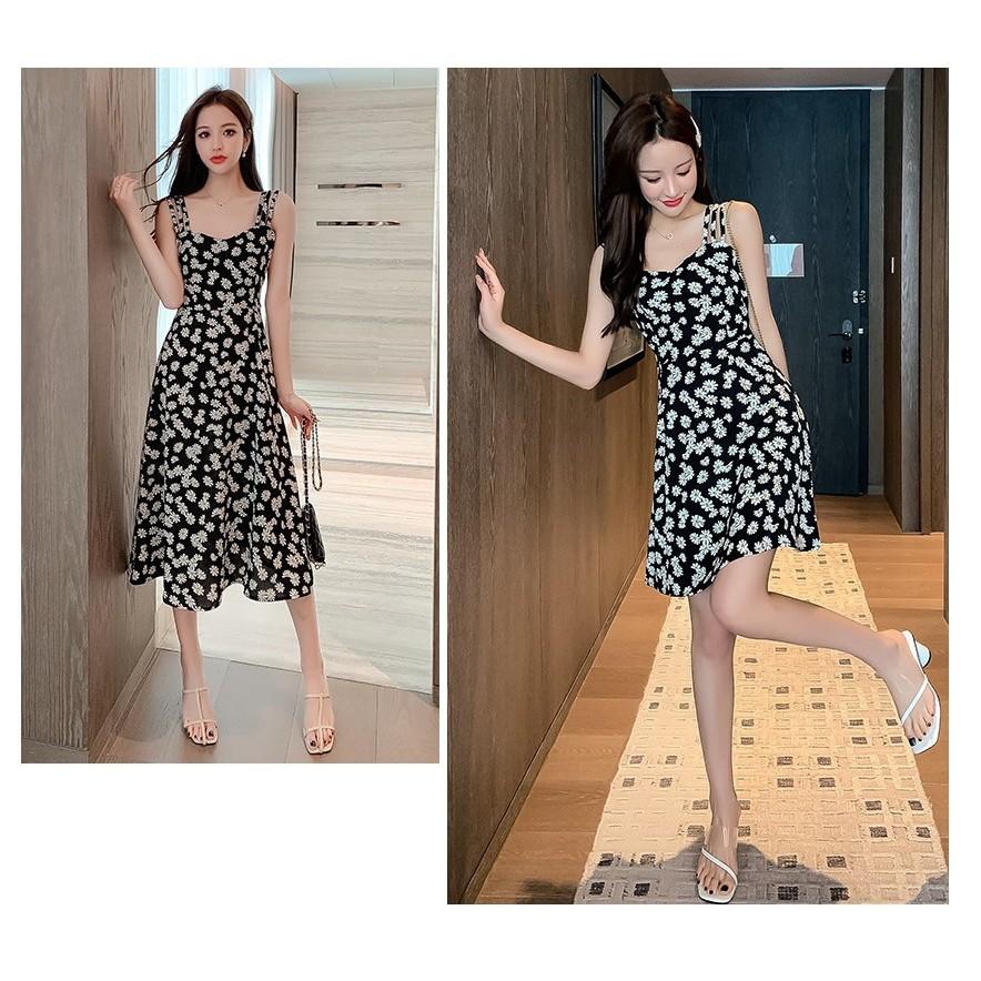 Đầm hoa cúc 2 dây dáng dài ngắn