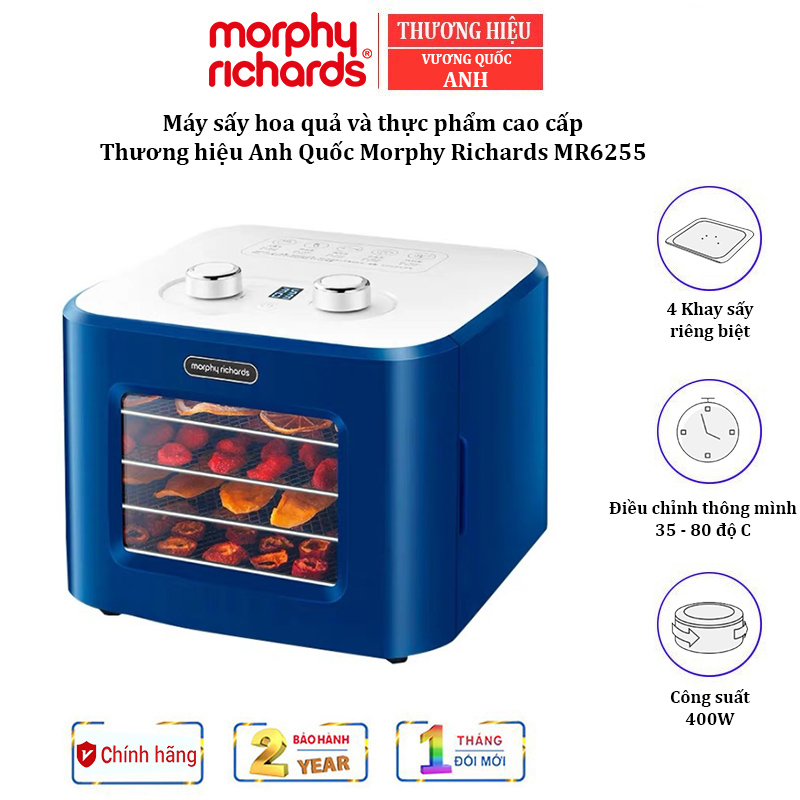 Máy sấy thực phẩm Morphy Richards MR6255 Công suất: 400W Chế độ sấy 3D thông minh - HÀNG CHÍNH HÃNG