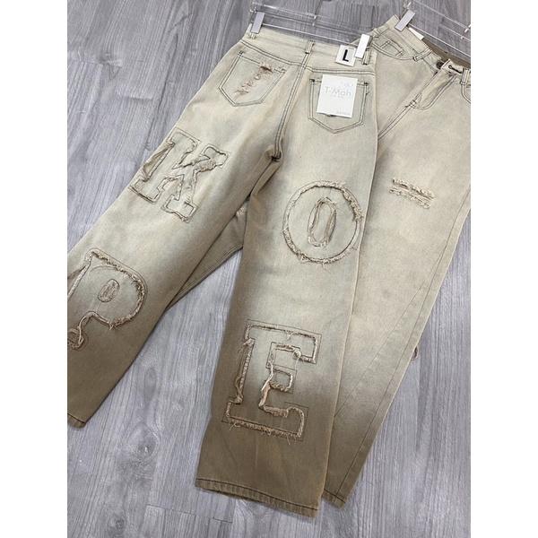 Baggy jeans ông rộng jeans loang có thêu chữ siêu đẹp