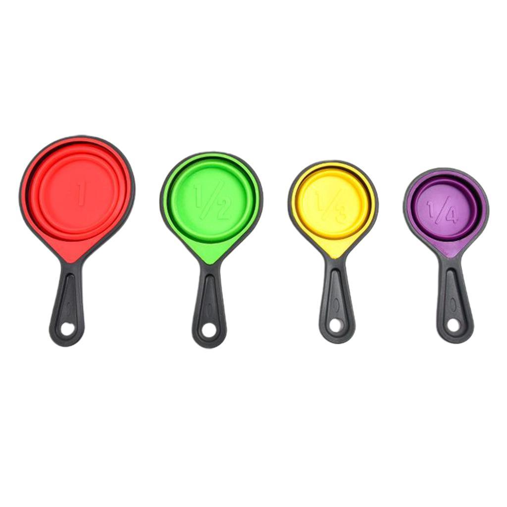 Folding Silicone Measuring Cups And Spoons Baking Tools Cups 4 Pieces