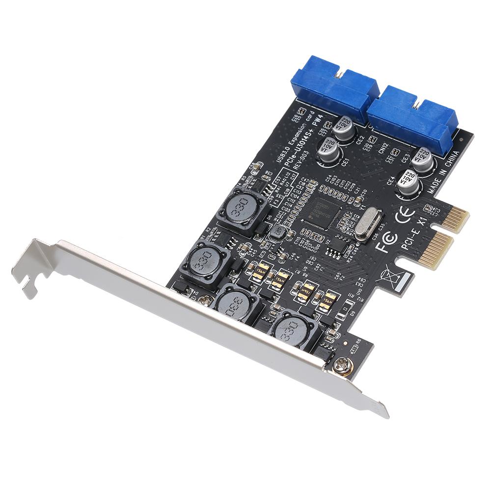 Thẻ PCI-E USB3.0 Express 4 cổng Thẻ mở rộng đầu nối kép 19 / 20Pin phía trước bên ngoài