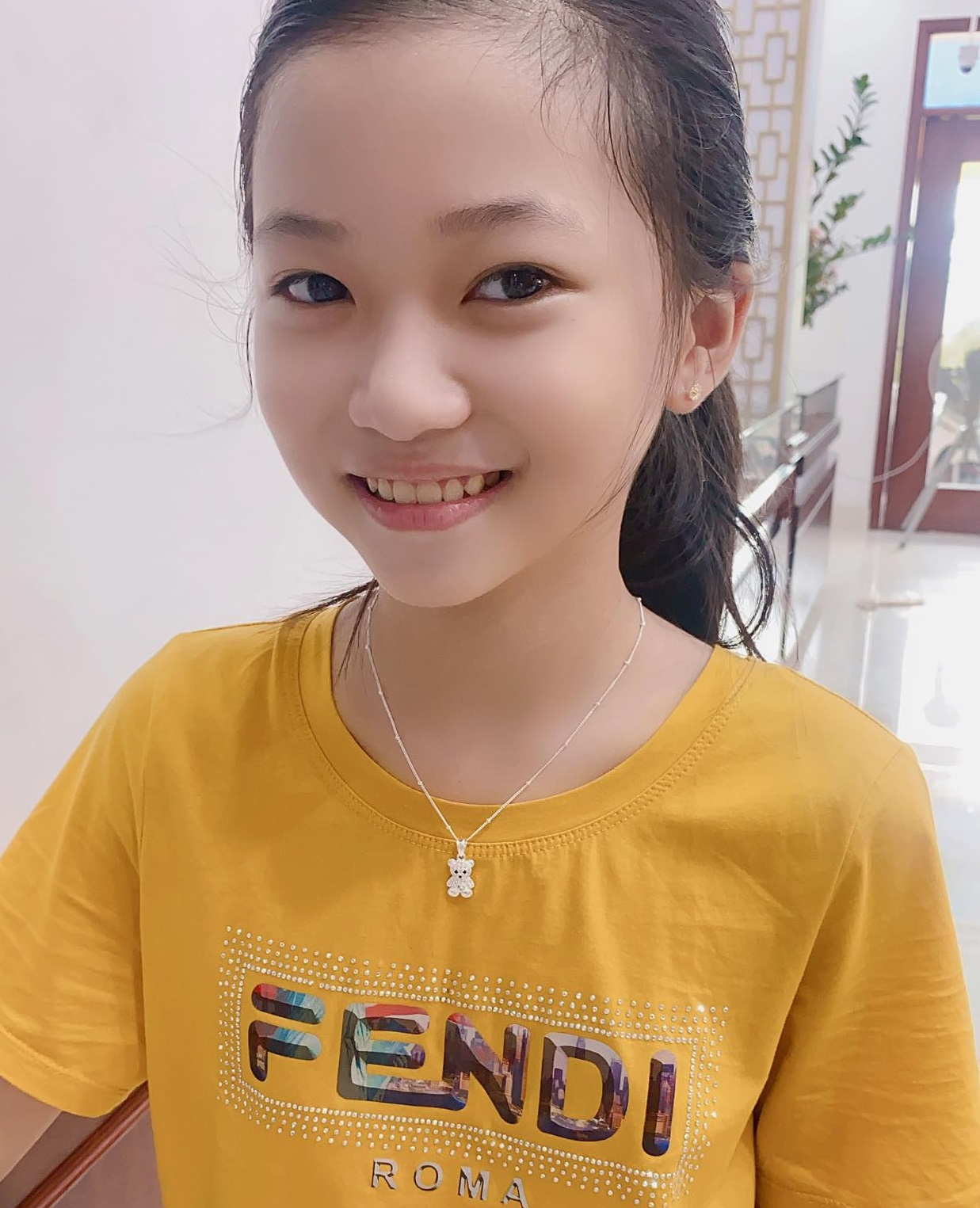 Dây chuyền trẻ em mặt gấu xinh chất liệu bằng bạc MS013g
