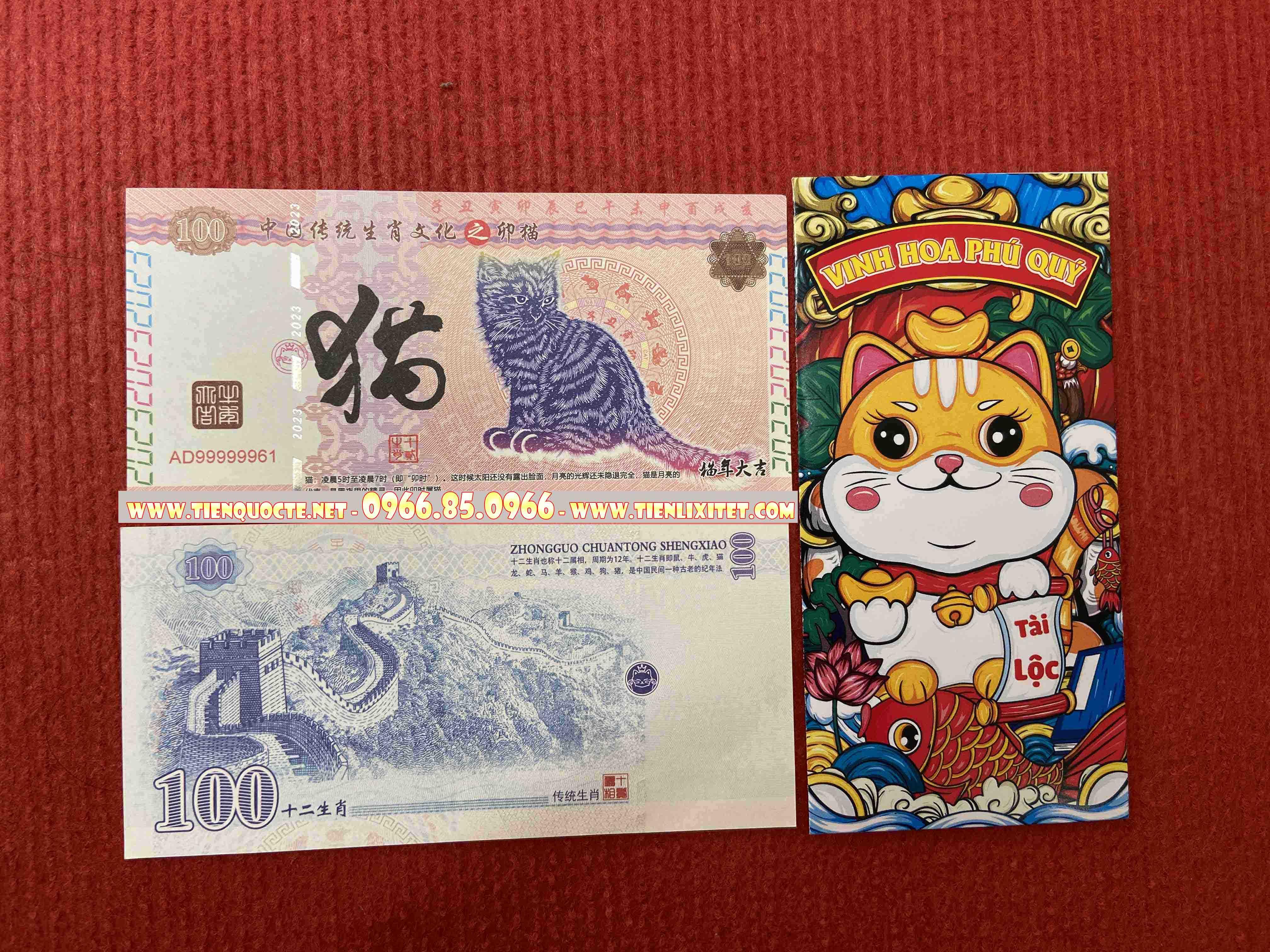 Lì xì đỏ Quà tặng sự kiện Tết - Đồng ti.ền có hình mèo của Trung Quốc Tết 2023, kèm bao đỏ may mắn LGLS00073