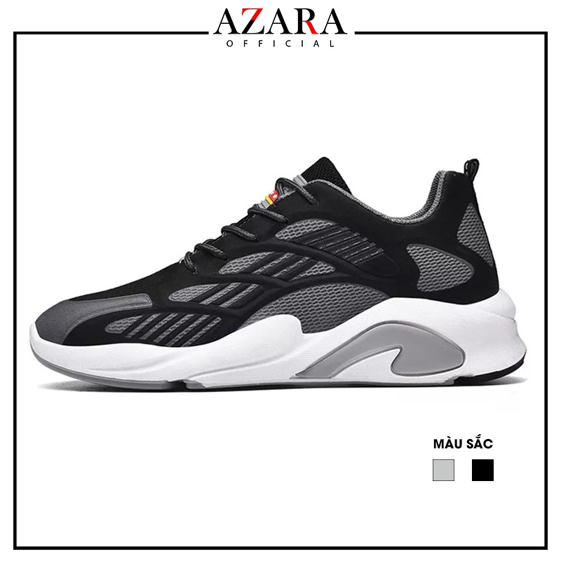 Giày Thể Thao Nam AZARA - Sneaker Màu Đen Viền Xám - Xám, Giày Thể Thao Vận Động, Thoáng Khí - G5150