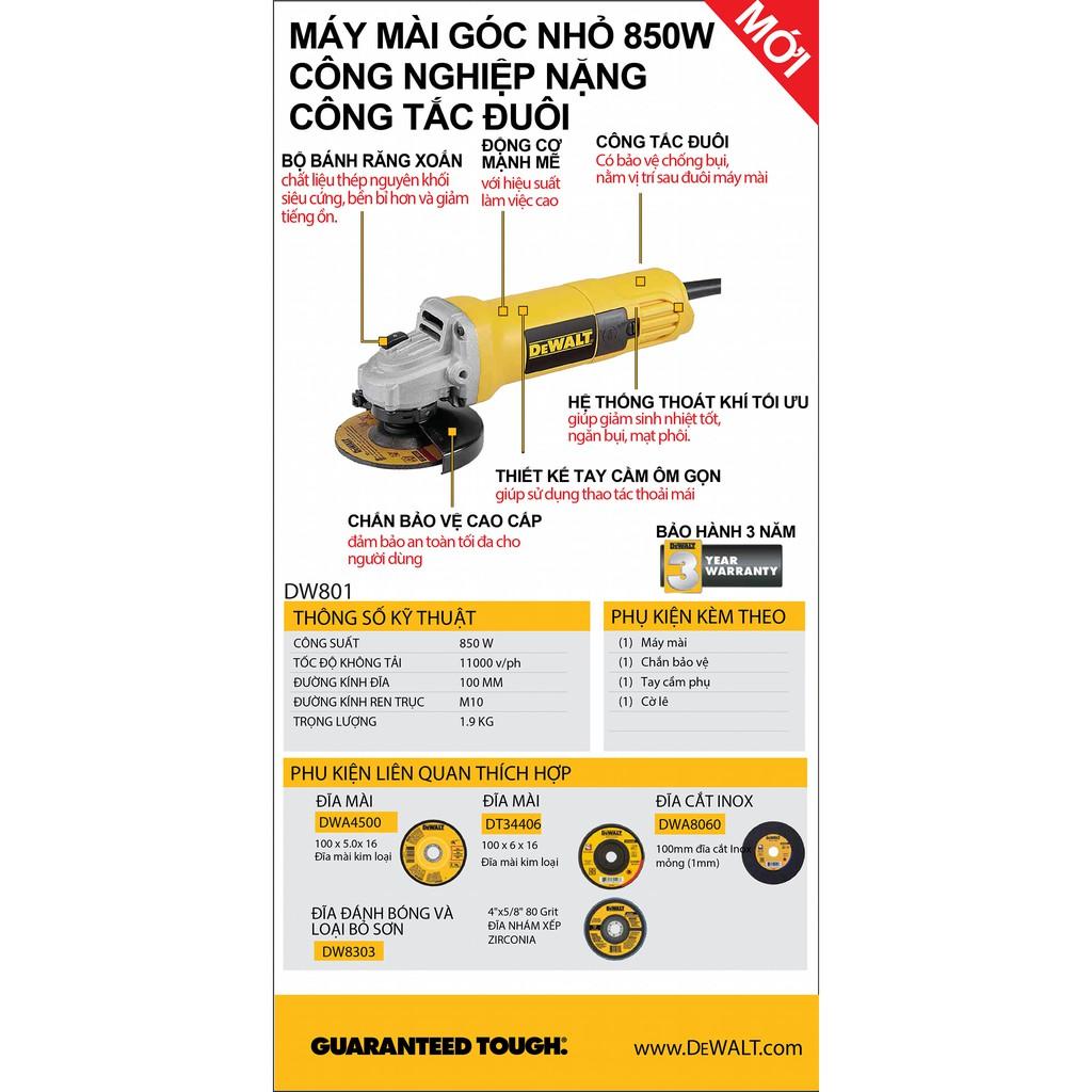 Máy Mài Góc 100mm 850W DEWALT DW801 DW802 - Chính Hãng ( New 2020 )