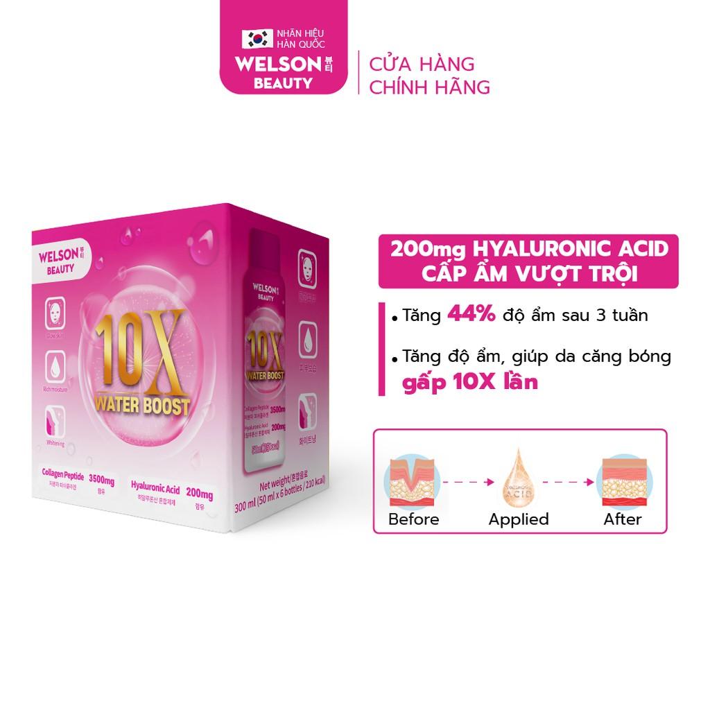 Combo 2 hộp nước uống cấp ẩm căng bóng da Welson Beauty 10X WATER BOOST 2 x 6 chai x 50ml