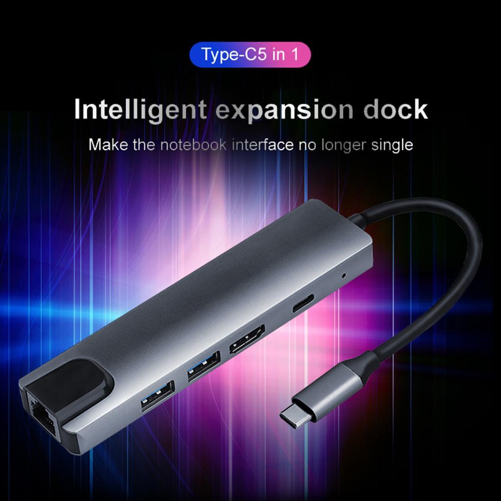 USB-C Type-C HUB to 2x USB 3.0 65W PD Charging Port Ethernet Rj45 Adapter