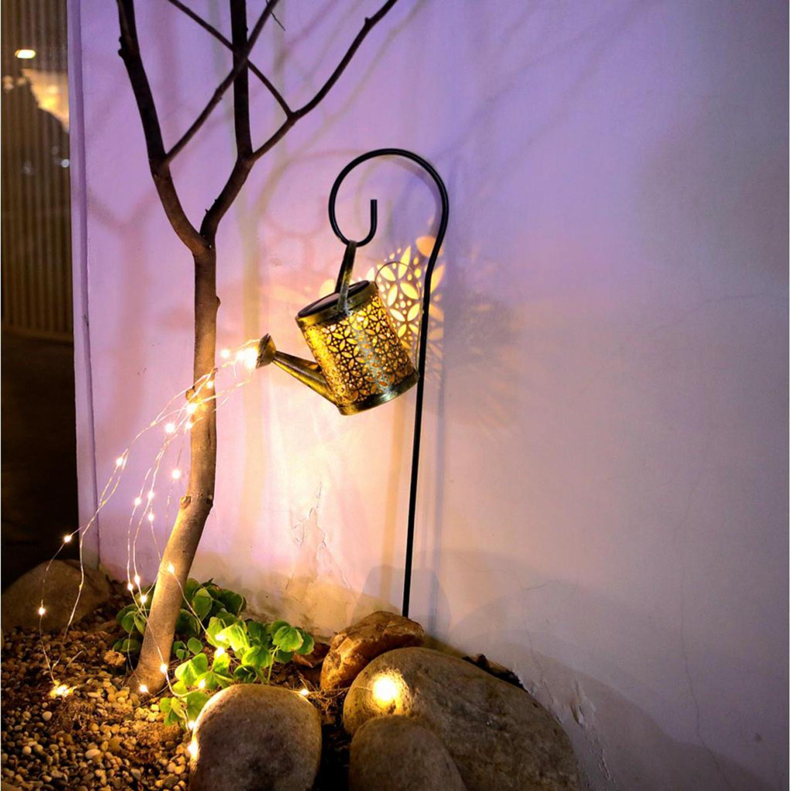 2x Outdoor Solar Watering Can with Lights for Patio Decoration