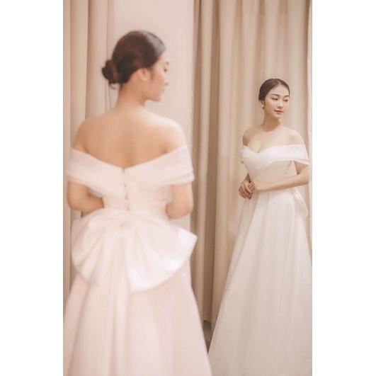 Ảnh thật Đầm váy maxi mặc cưới phi nhật dày dặn đuôi dài trắng đỏ cúp ngực trễ vai đi biển dự tiệc dạo phố bigsize
