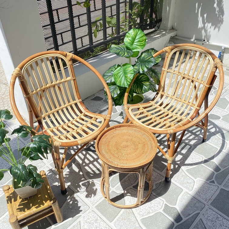 Bàn mây, ghế mây tre đan cao cấp kết hợp bàn mây, phù hợp làm bàn ghế decor / ban công gia đình - 1 ghế 1 bàn