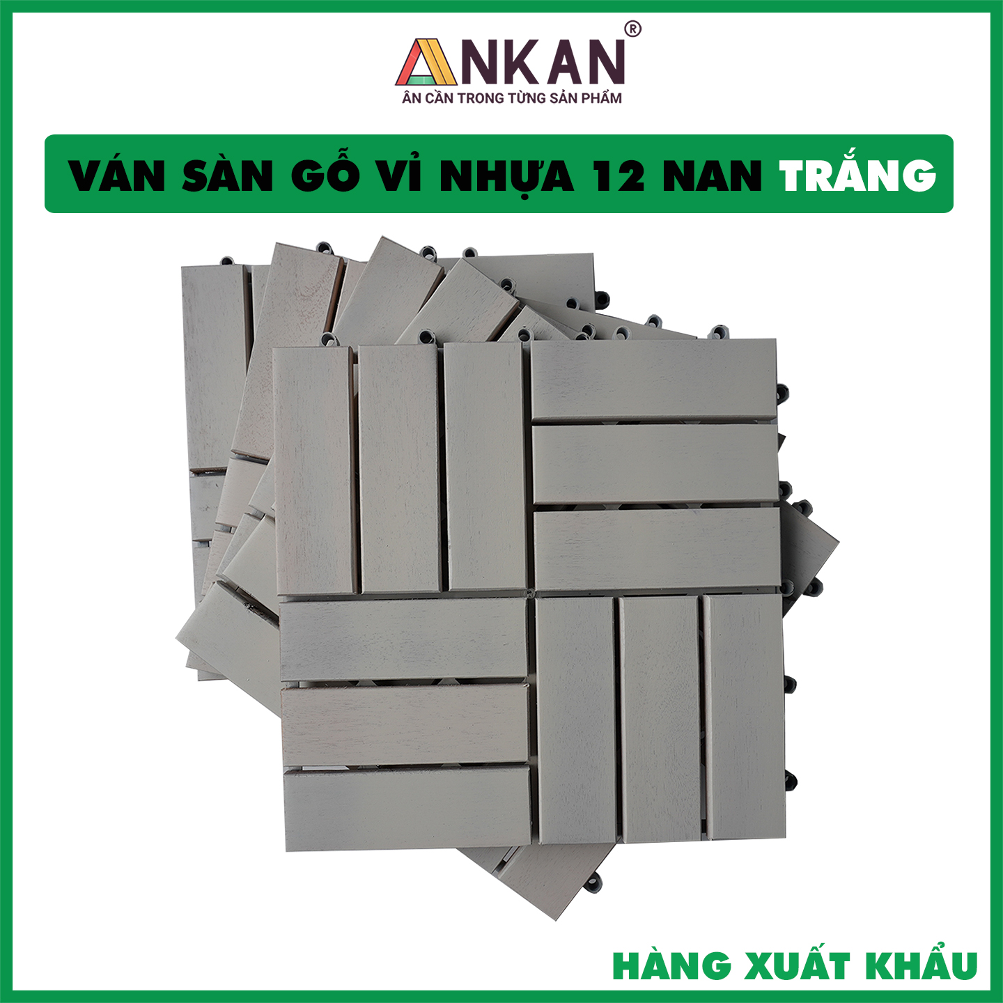 Sàn Gỗ Lót Ban Công Thương Hiệu ANKAN Màu Trắng Snow, Vỉ Gỗ Lót Sàn Dùng Để Lót Sân Vườn, Nhà Tắm, Phòng Spa, Có Phủ PU, Siêu Bền, Chống Thấm, Chống Trơn Trượt, Tiêu Chuẩn Xuất Khẩu (10 Vỉ) - Hàng Chính Hãng