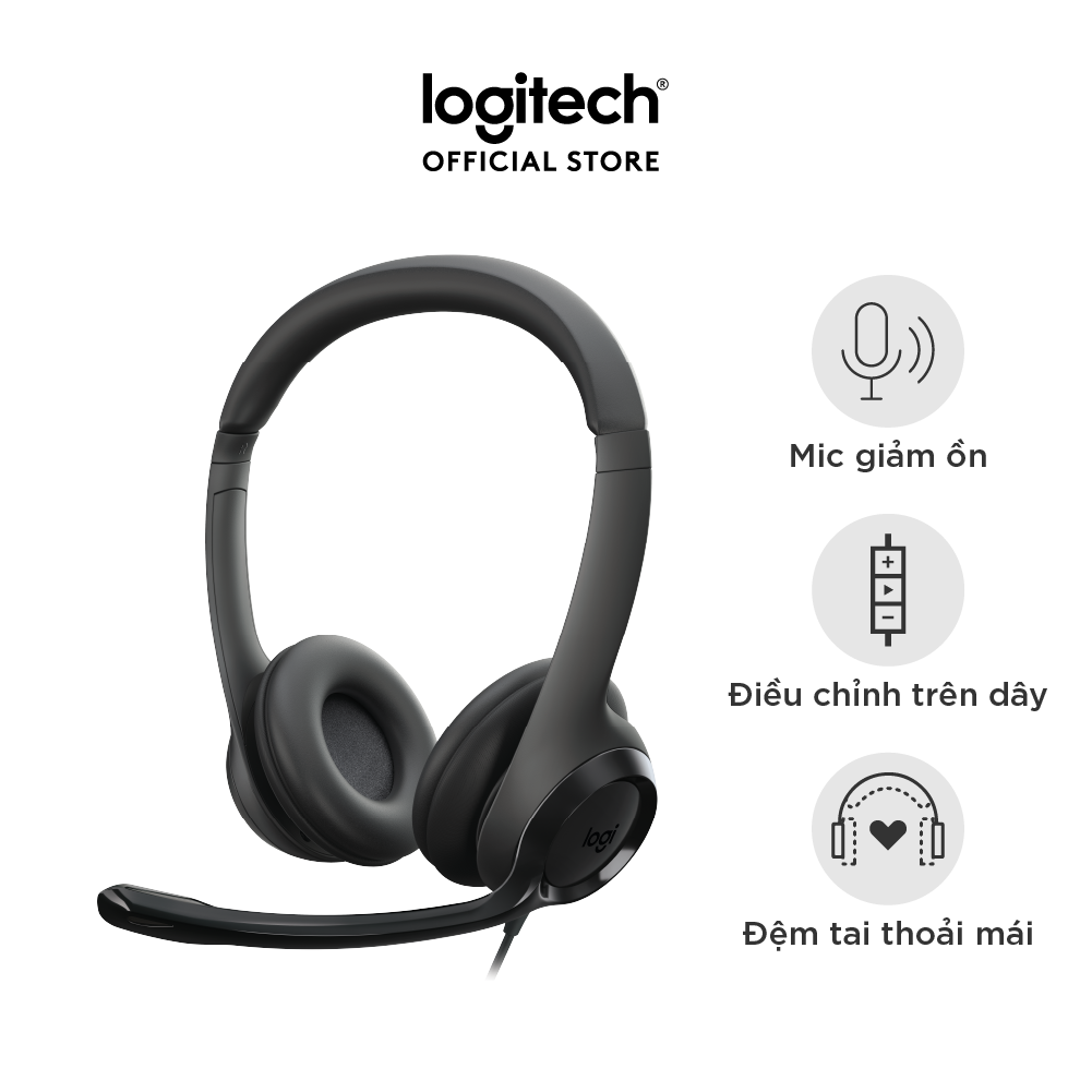 Tai nghe có dây Logitech H390 dành cho PC, Laptop, âm thanh nổi với Micrô khử tiếng ồn, USB-A, các nút điều khiển trên dây - Hàng chính hãng