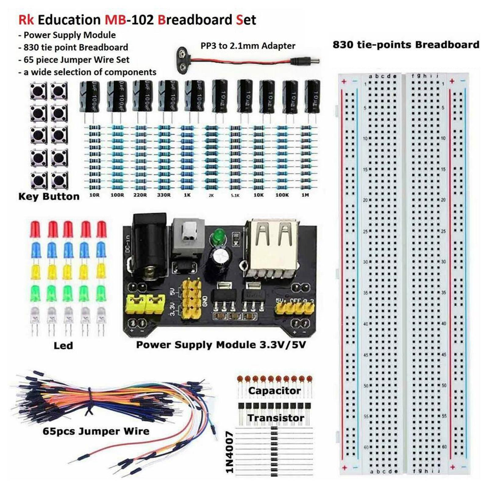 Electronic Component Breadboard PSU Set .1mm To PP3 New