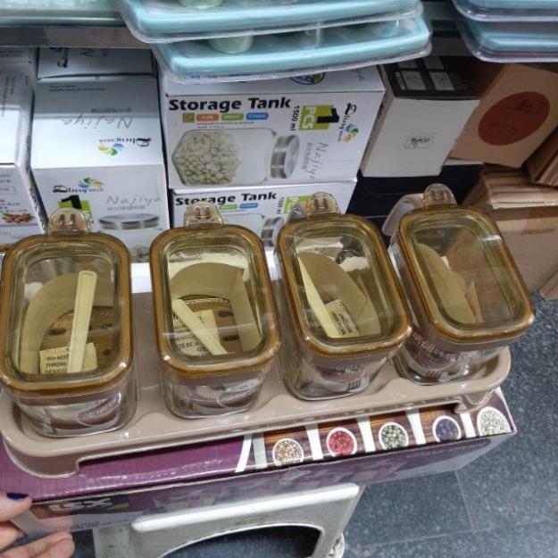 Bộ gia vị thủy tinh cao cấp 3 ngăn và 4 ngăn