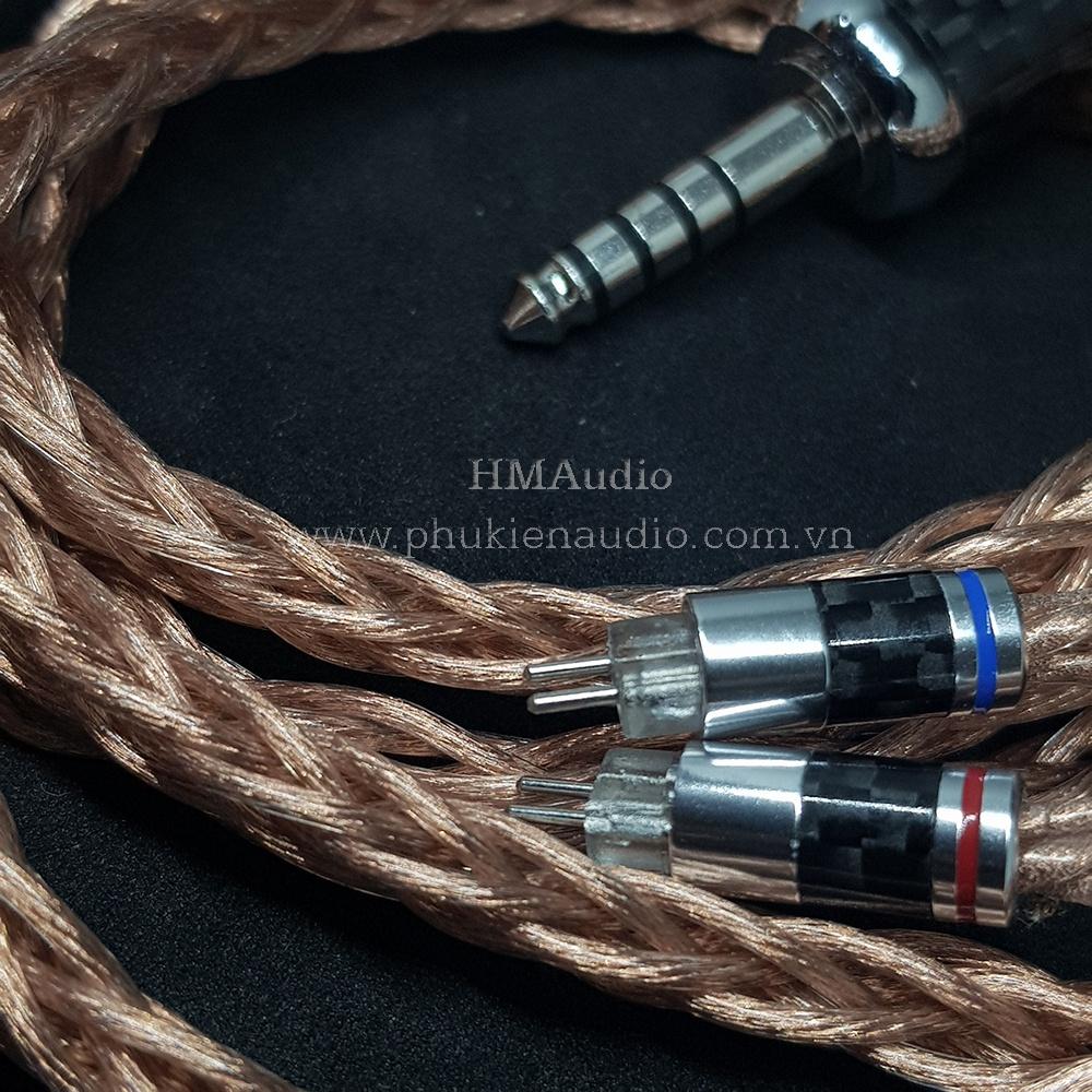 Dây tai nghe đồng 7N OCC Litz 23AWG đường kính dây đơn 1.25mm tết 8 sợi - Connector 2pin mạ Rhodium