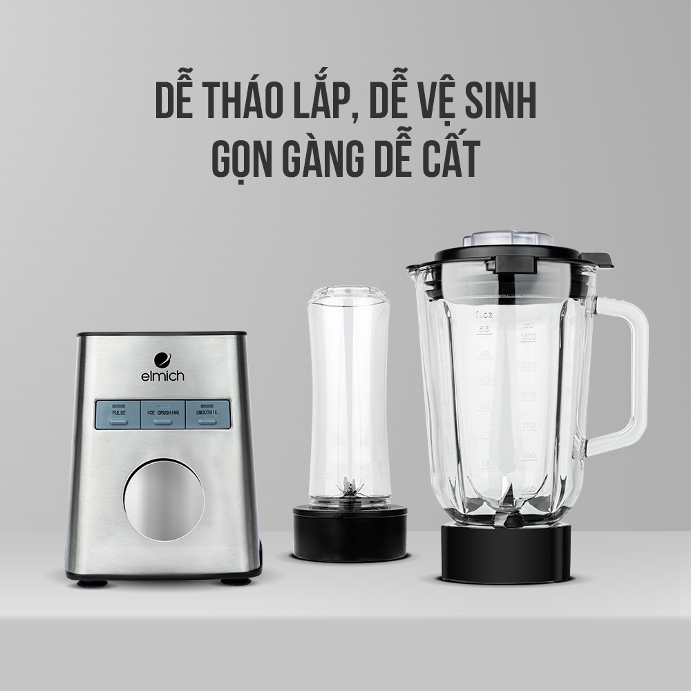 Máy Xay Sinh Tố Cối Thủy Tinh Elmich BLE-1849 - Hàng Chính Hãng