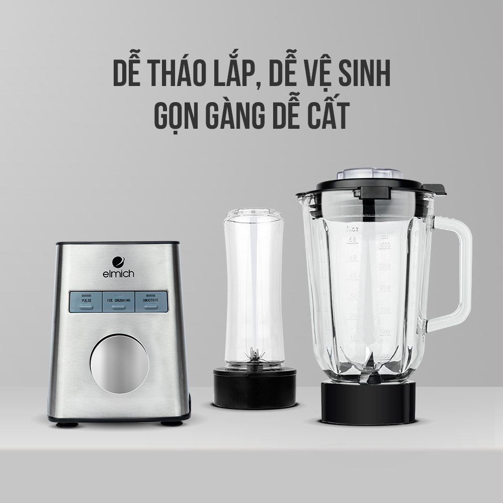 Máy Xay Sinh Tố Cối Thủy Tinh Elmich BLE-1849 (1200W - 1,5L) - Hàng Chính Hãng