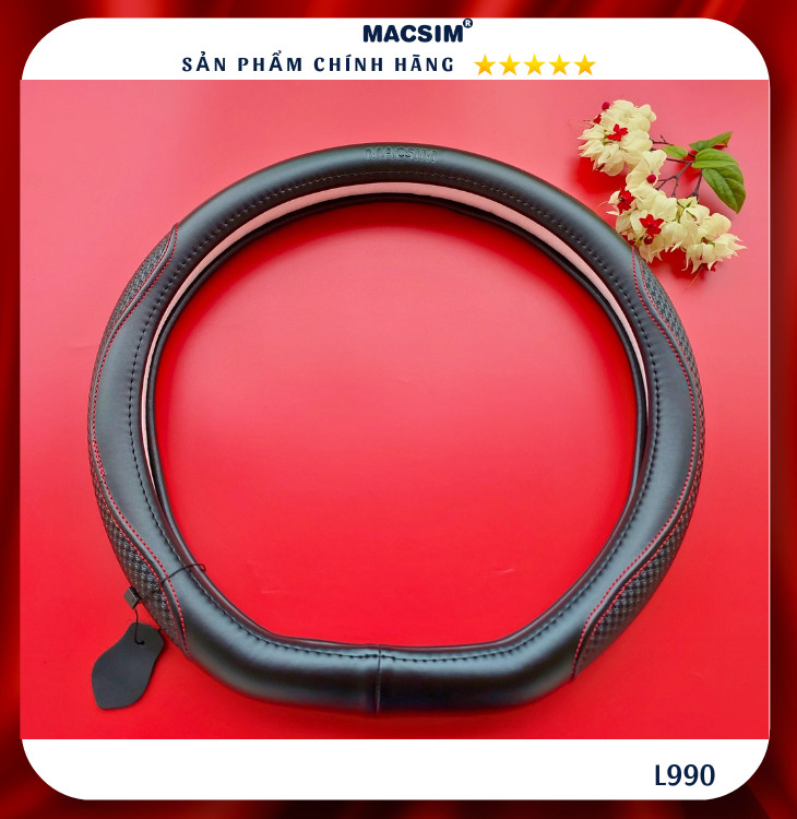 Bọc vô lăng cao cấp Macsim mã Dcut mã L990 màu đen chỉ đỏ