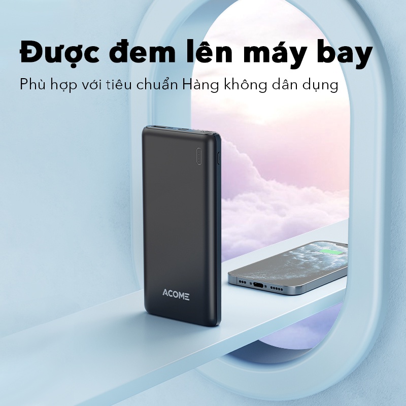 Pin Sạc Dự Phòng ACOME AP108 10000mAh 3 cổng Micro/Type-C/USB Hỗ trợ Sạc Nhanh Chuẩn QC 3.0 - Hàng chính hãng