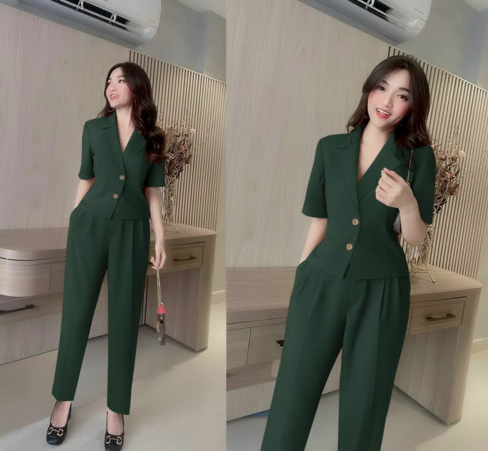 S nguyên bộ áo vest cài nút phối quần dài sang chảnh