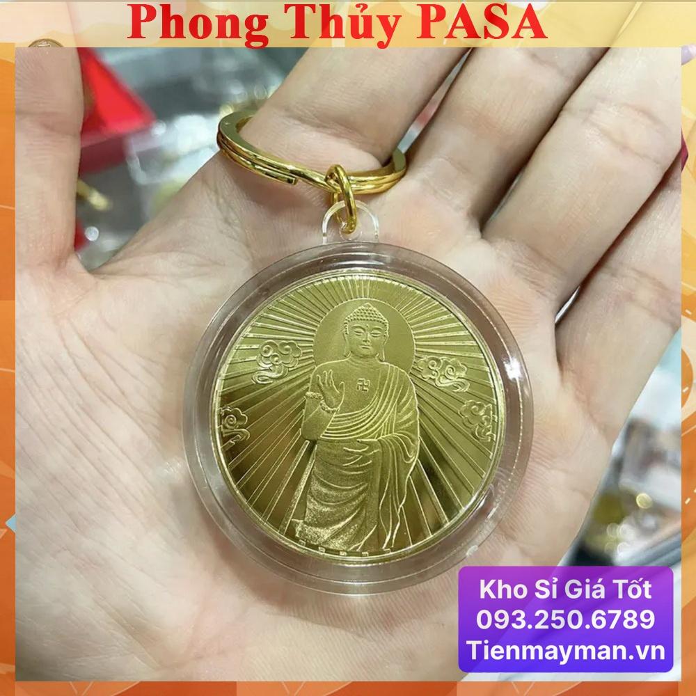 Móc treo balo túi xách Đồng xu hình Phật A Di Đà Phong thủy tài lộc may mắn, mẫu Đứng - PASA COLLECTION