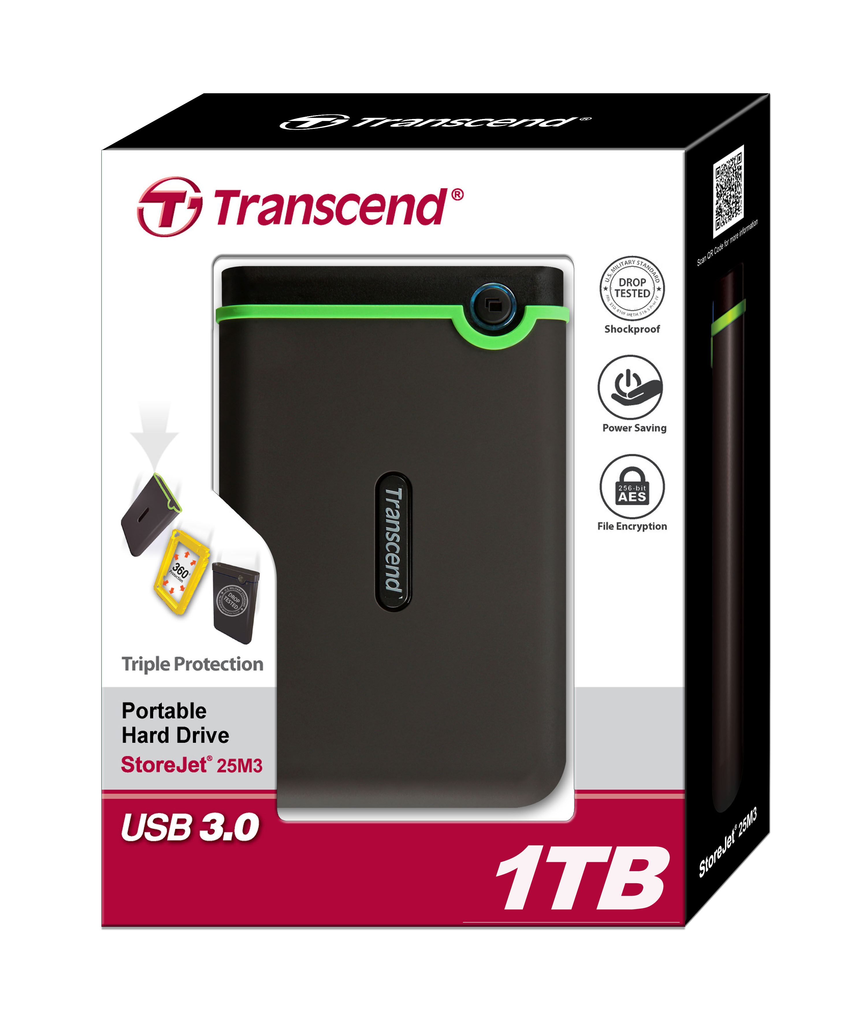 Ổ Cứng Di Động Transcend StoreJet M3G 1TB USB 3.0 - TS1TSJ25M3G - Hàng Chính Hãng